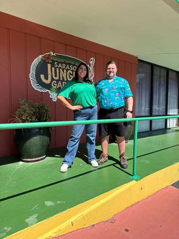 Grapevine staff at entrance to Sarasota Jungle Gardens.